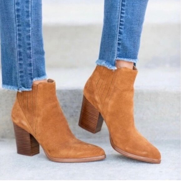 Marc Fisher Alva Suede Ankle Booties With Stacked Heel - Picture 2 of 11